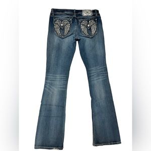 Miss Me Y2K Angel Wings Embellished Bootcut Jeans 30 Bling Rhinestone Low Rise